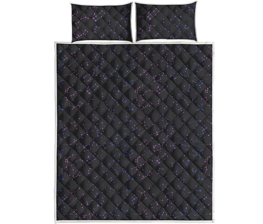 Purple Zodiac Stars Pattern Print Quilt Bed Set