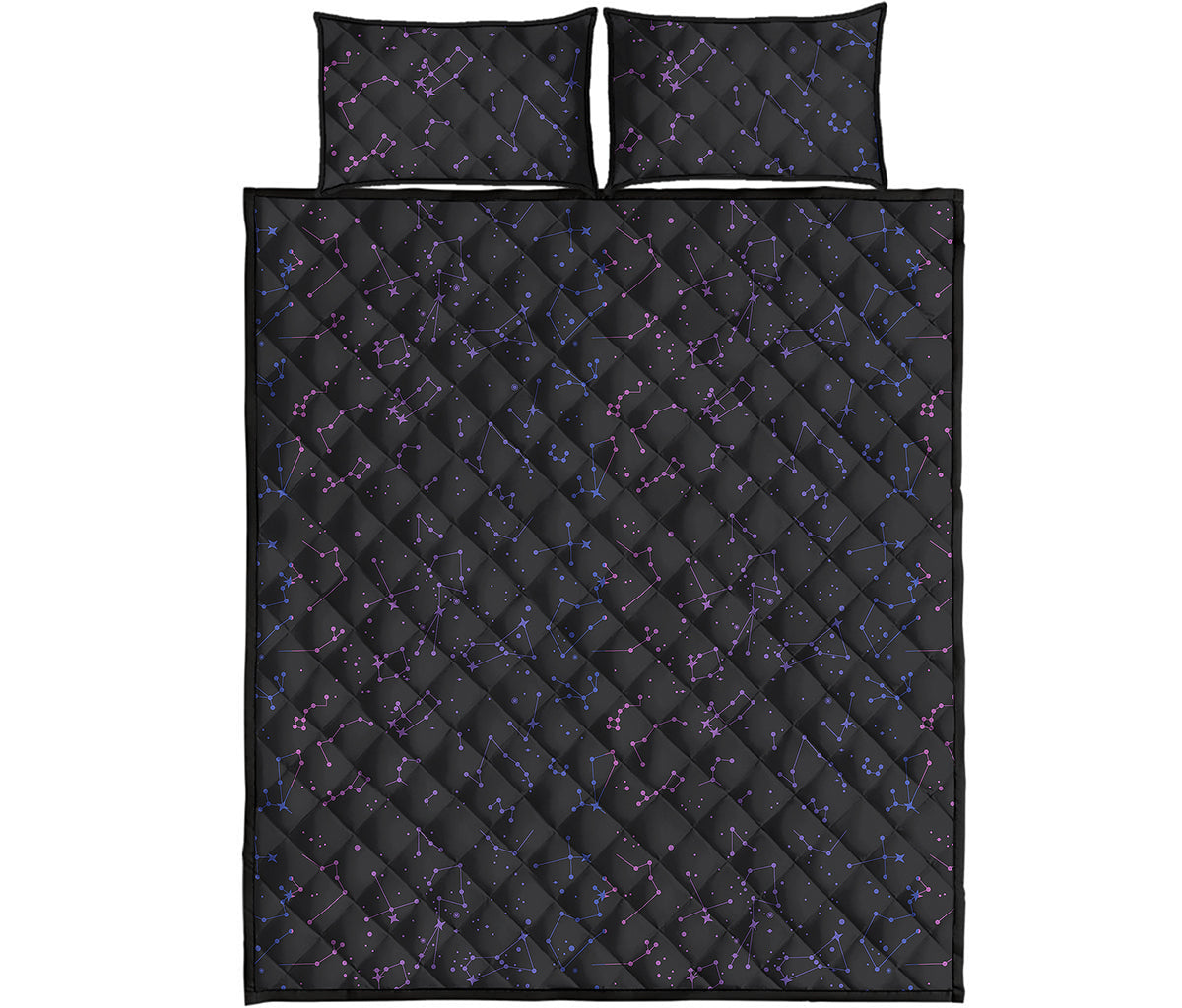 Purple Zodiac Stars Pattern Print Quilt Bed Set