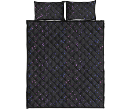 Purple Zodiac Stars Pattern Print Quilt Bed Set