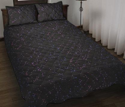 Purple Zodiac Stars Pattern Print Quilt Bed Set