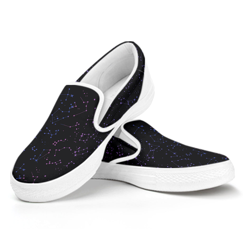Purple Zodiac Stars Pattern Print White Slip On Shoes