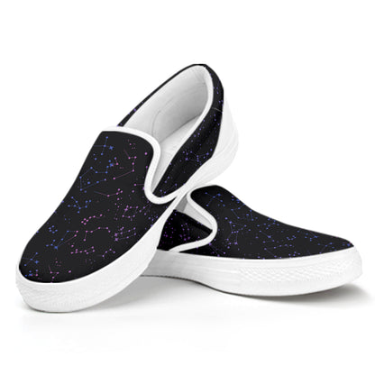 Purple Zodiac Stars Pattern Print White Slip On Shoes