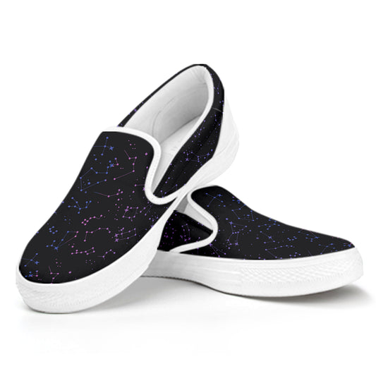 Purple Zodiac Stars Pattern Print White Slip On Shoes