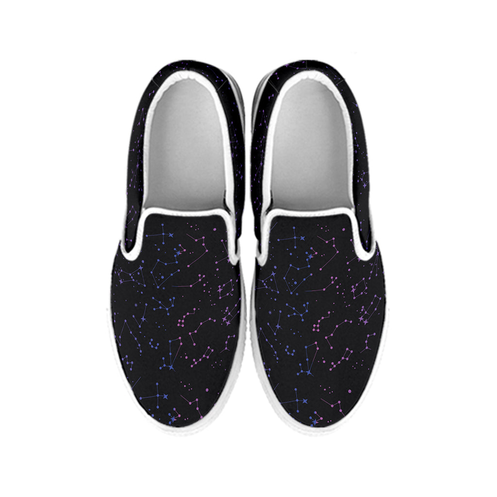 Purple Zodiac Stars Pattern Print White Slip On Shoes