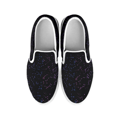 Purple Zodiac Stars Pattern Print White Slip On Shoes