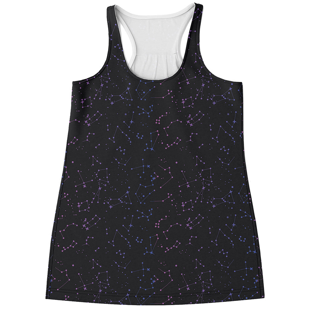 Purple Zodiac Stars Pattern Print Women's Racerback Tank Top