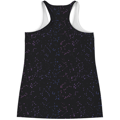 Purple Zodiac Stars Pattern Print Women's Racerback Tank Top