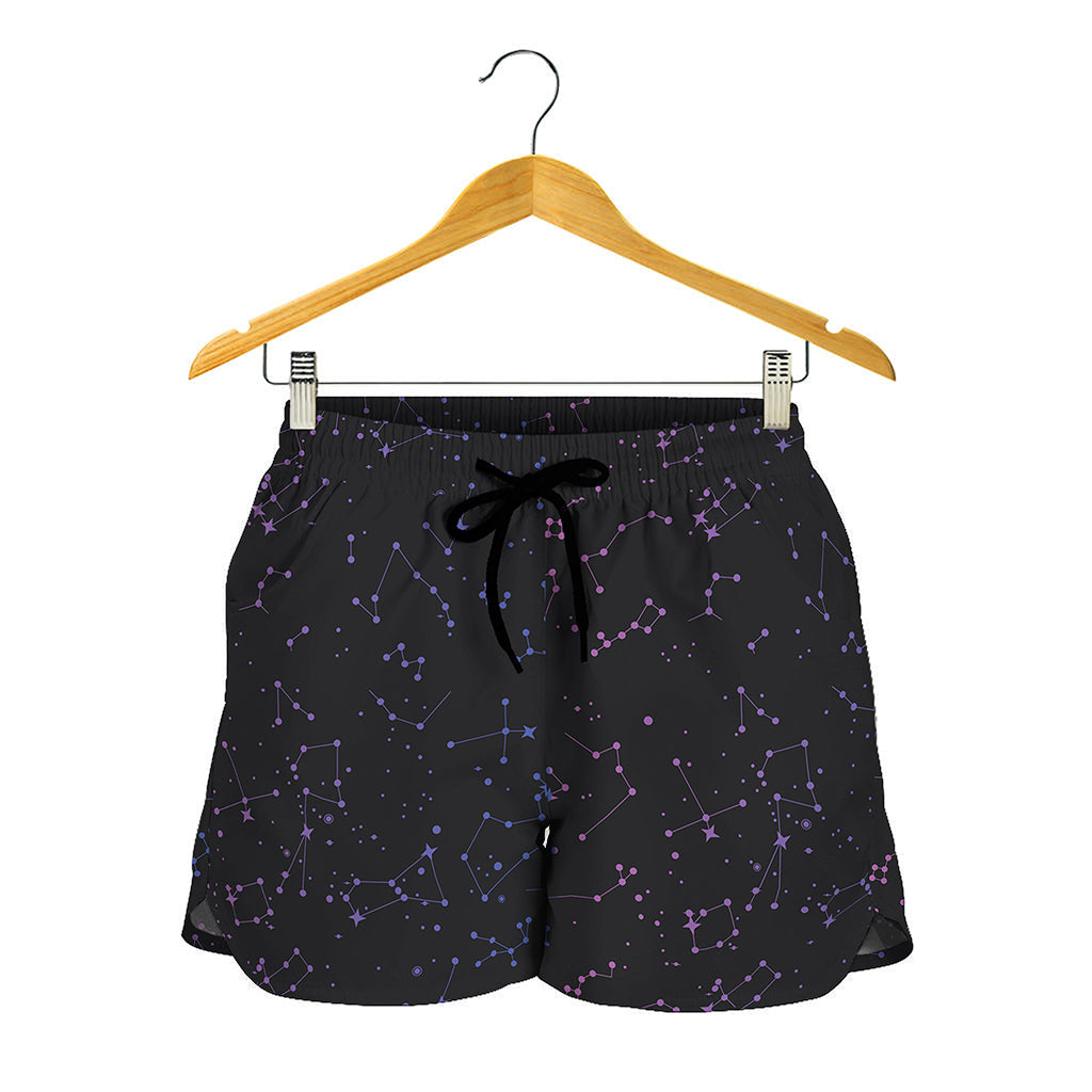 Purple Zodiac Stars Pattern Print Women's Shorts