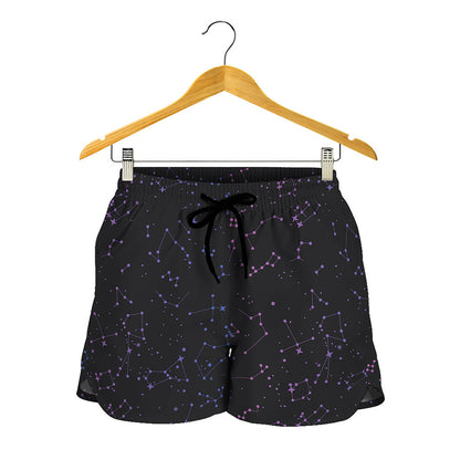 Purple Zodiac Stars Pattern Print Women's Shorts