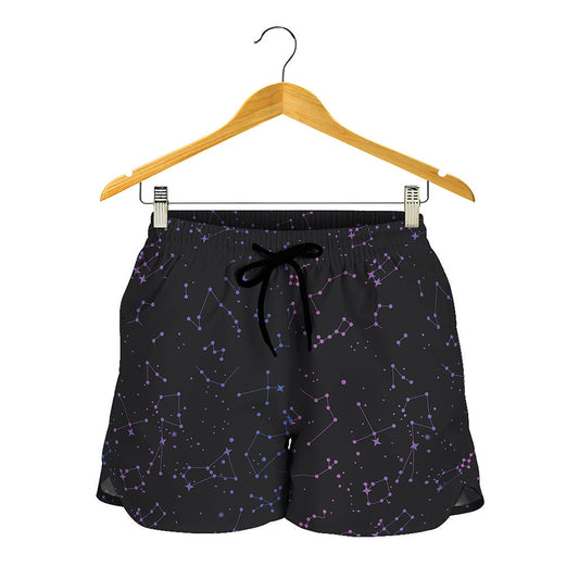 Purple Zodiac Stars Pattern Print Women's Shorts