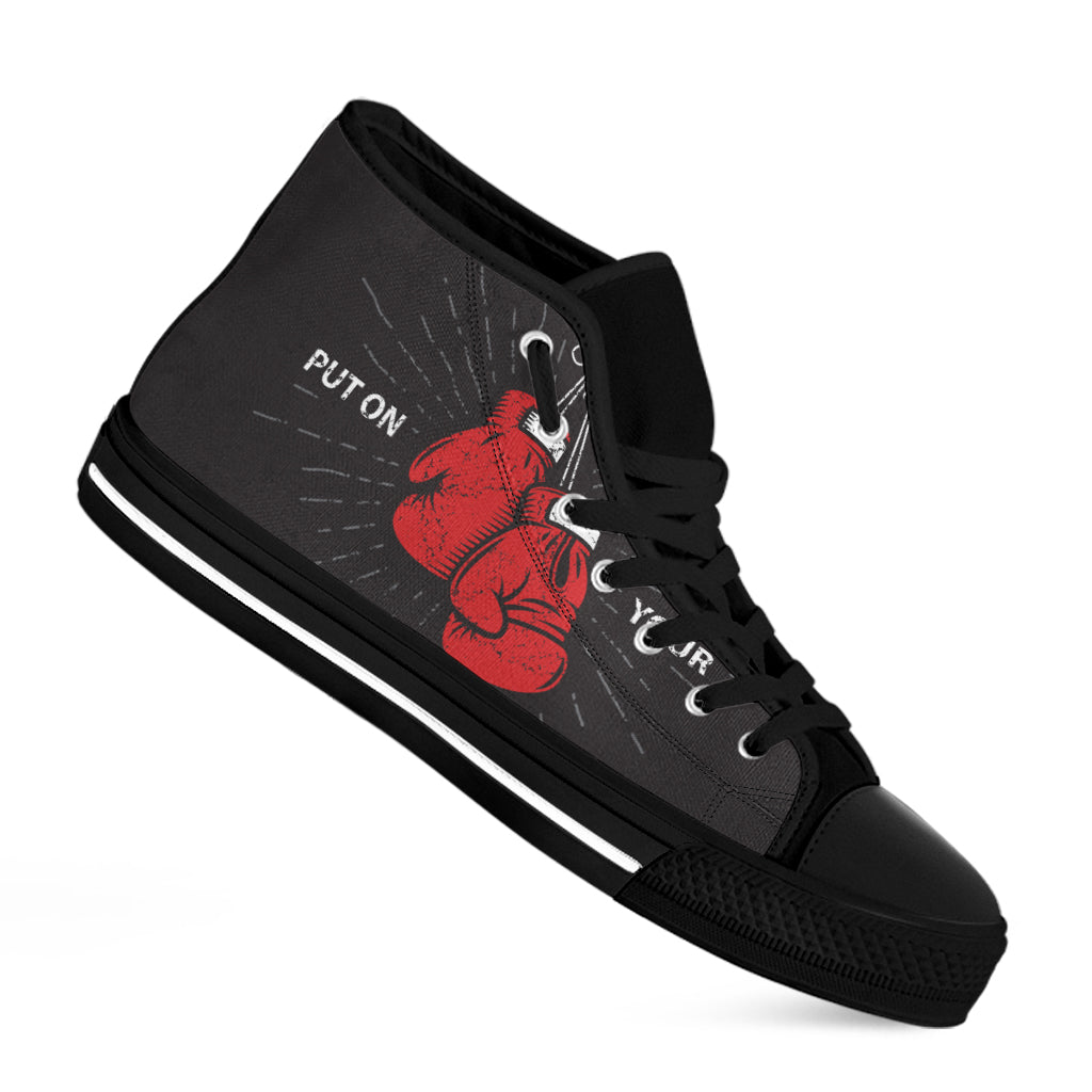 Put On Your Boxing Gloves Print Black High Top Shoes
