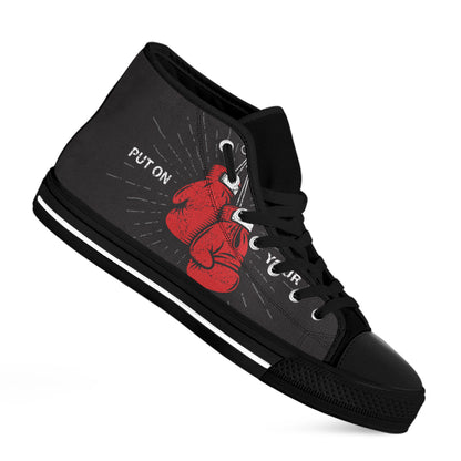 Put On Your Boxing Gloves Print Black High Top Shoes