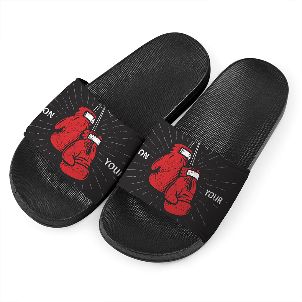 Put On Your Boxing Gloves Print Black Slide Sandals