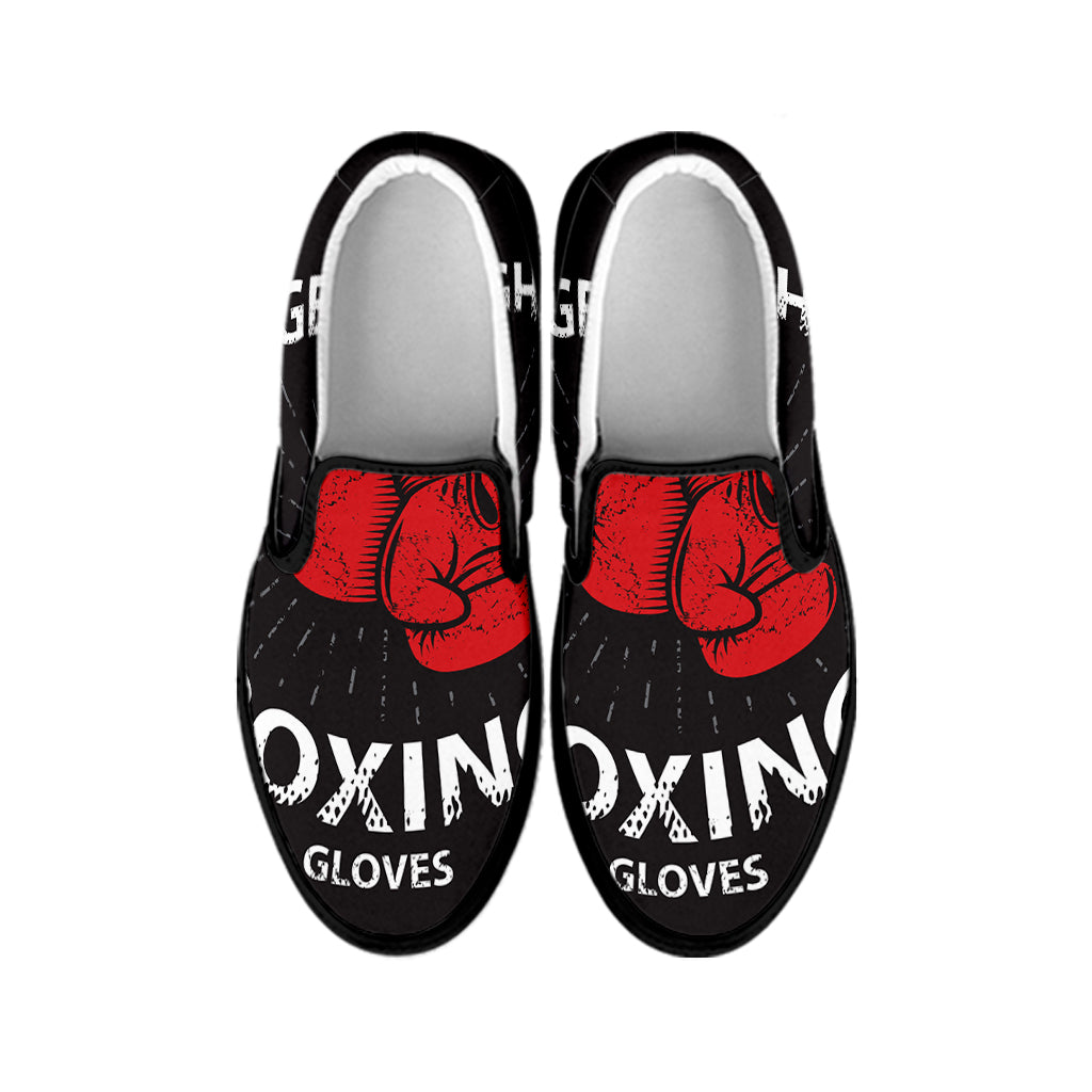 Put On Your Boxing Gloves Print Black Slip On Shoes