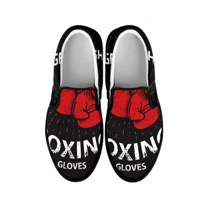 Put On Your Boxing Gloves Print Black Slip On Shoes