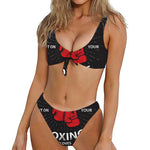 Put On Your Boxing Gloves Print Front Bow Tie Bikini