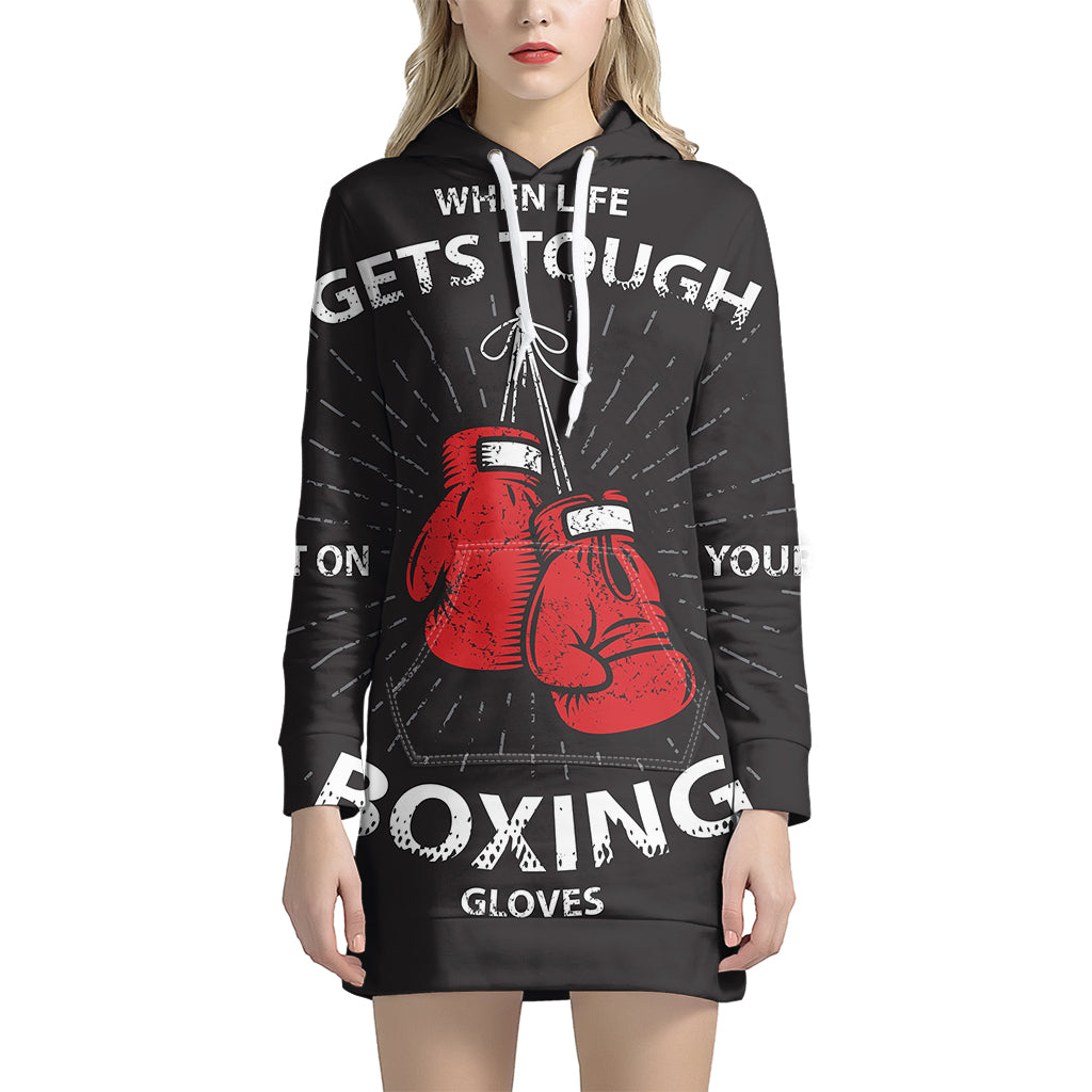 Put On Your Boxing Gloves Print Pullover Hoodie Dress