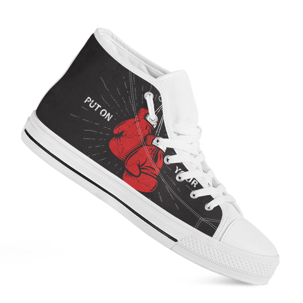 Put On Your Boxing Gloves Print White High Top Shoes