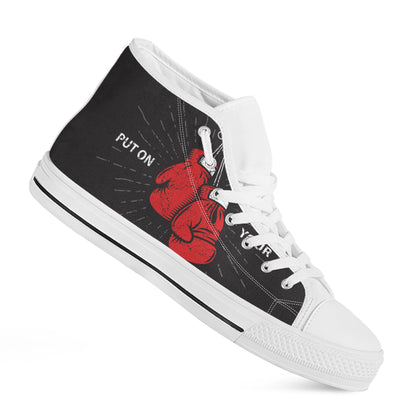 Put On Your Boxing Gloves Print White High Top Shoes