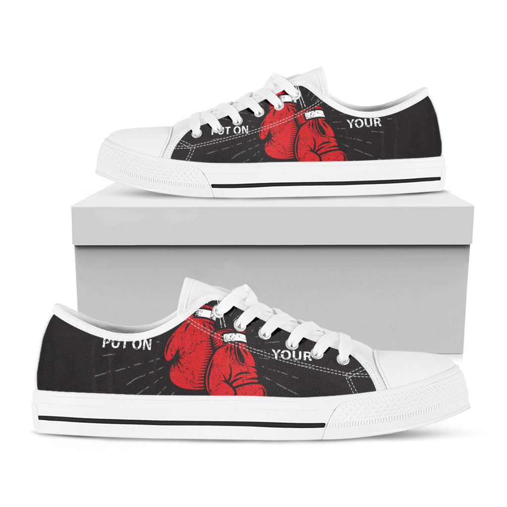 Put On Your Boxing Gloves Print White Low Top Shoes