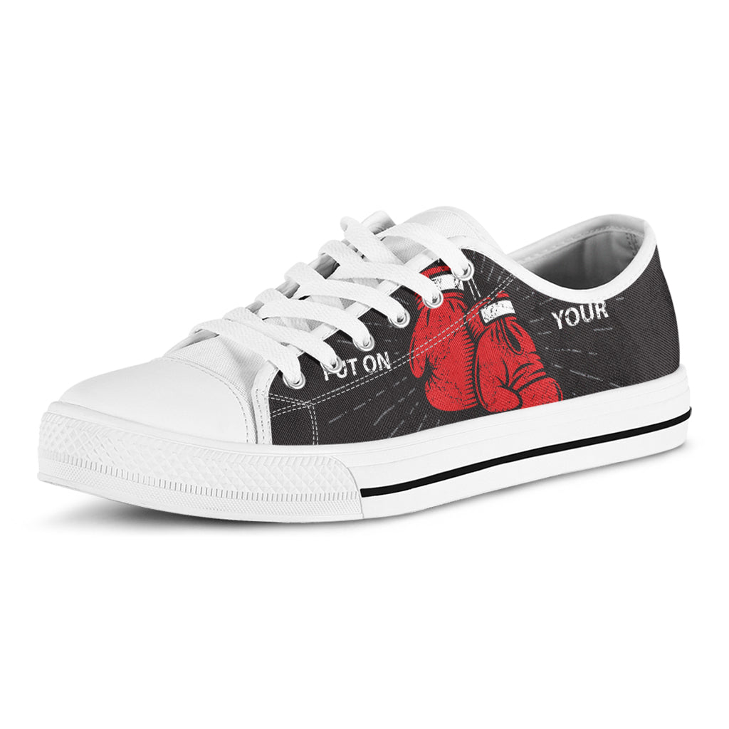 Put On Your Boxing Gloves Print White Low Top Shoes
