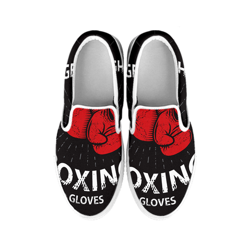 Put On Your Boxing Gloves Print White Slip On Shoes