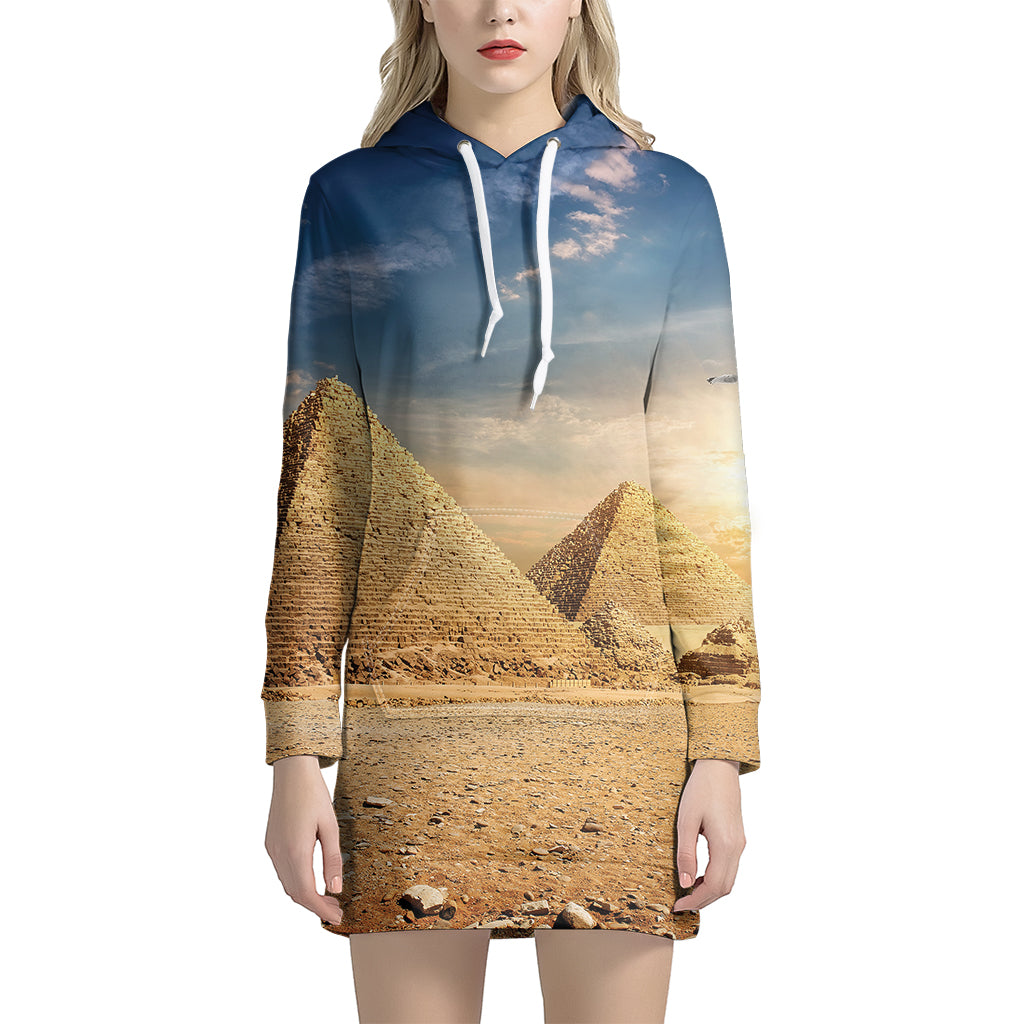 Pyramid Sunset Print Hoodie Dress