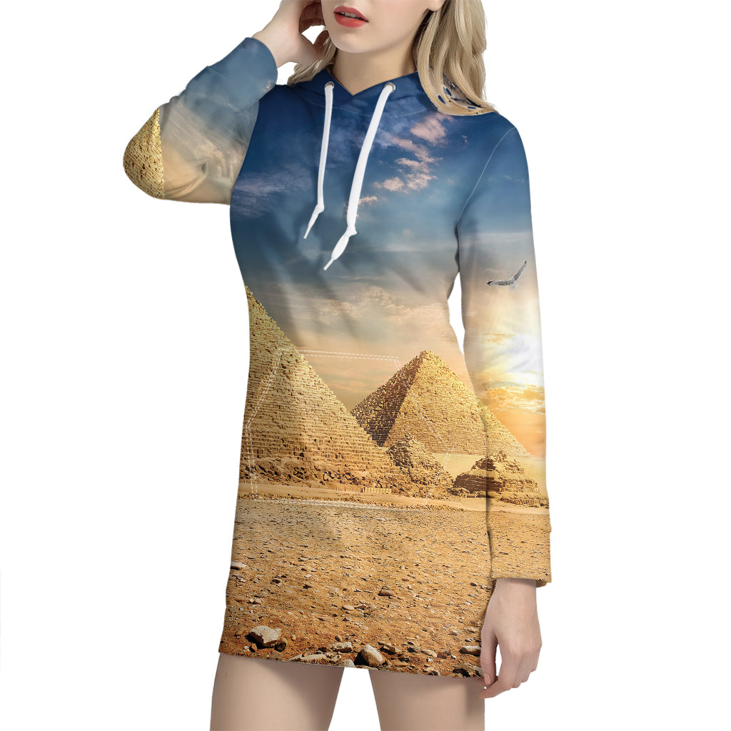 Pyramid Sunset Print Hoodie Dress