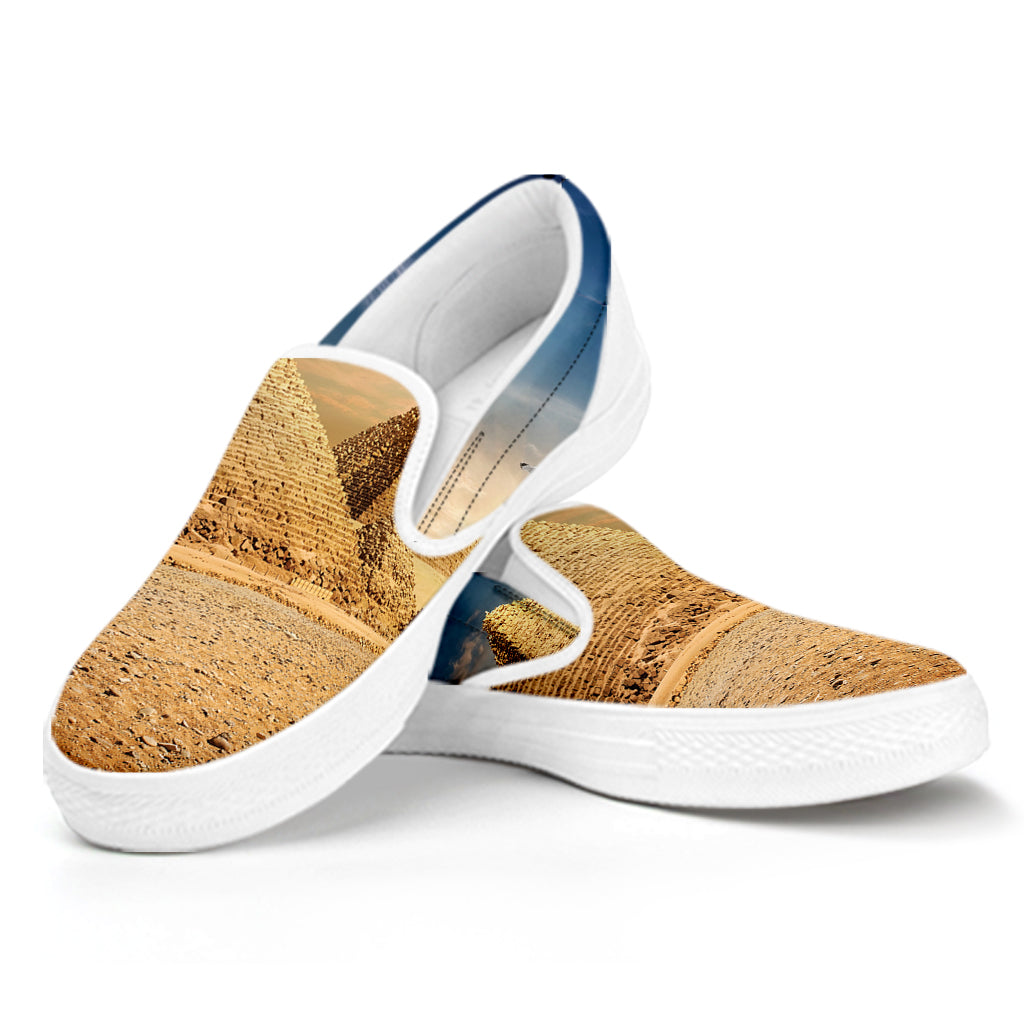 Pyramid Sunset Print White Slip On Shoes