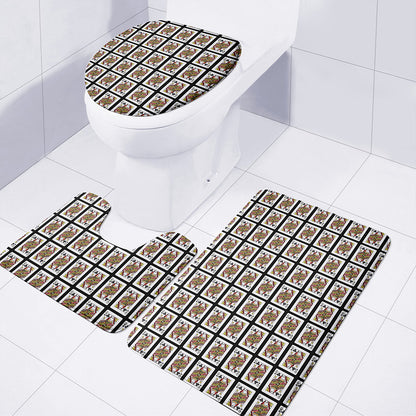 Queen Of Clubs Playing Card Pattern Print 3 Piece Bath Mat Set