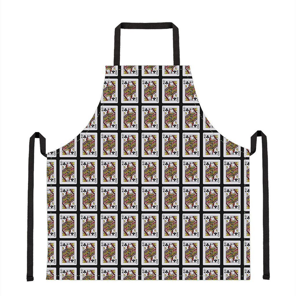 Queen Of Clubs Playing Card Pattern Print Apron