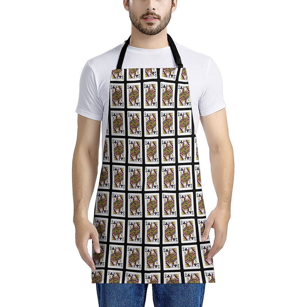 Queen Of Clubs Playing Card Pattern Print Apron