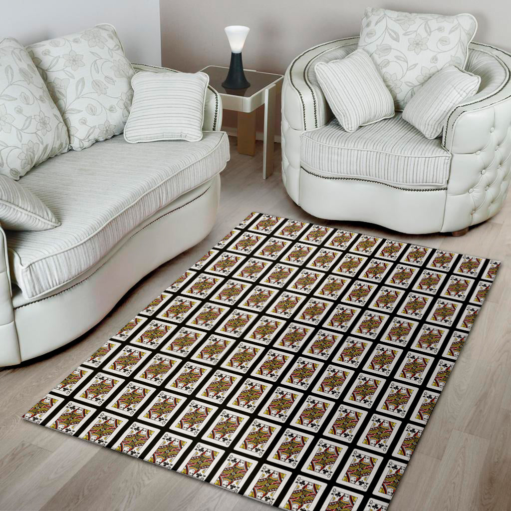 Queen Of Clubs Playing Card Pattern Print Area Rug