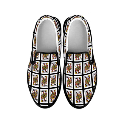 Queen Of Clubs Playing Card Pattern Print Black Slip On Shoes