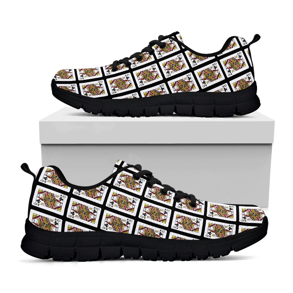 Queen Of Clubs Playing Card Pattern Print Black Sneakers