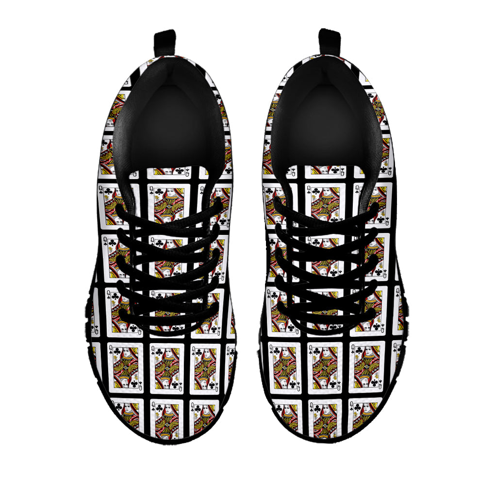 Queen Of Clubs Playing Card Pattern Print Black Sneakers