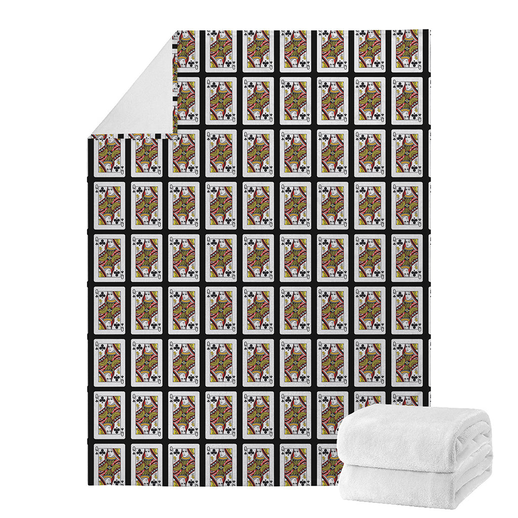 Queen Of Clubs Playing Card Pattern Print Blanket