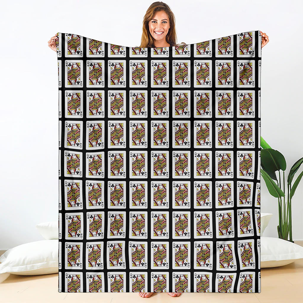 Queen Of Clubs Playing Card Pattern Print Blanket