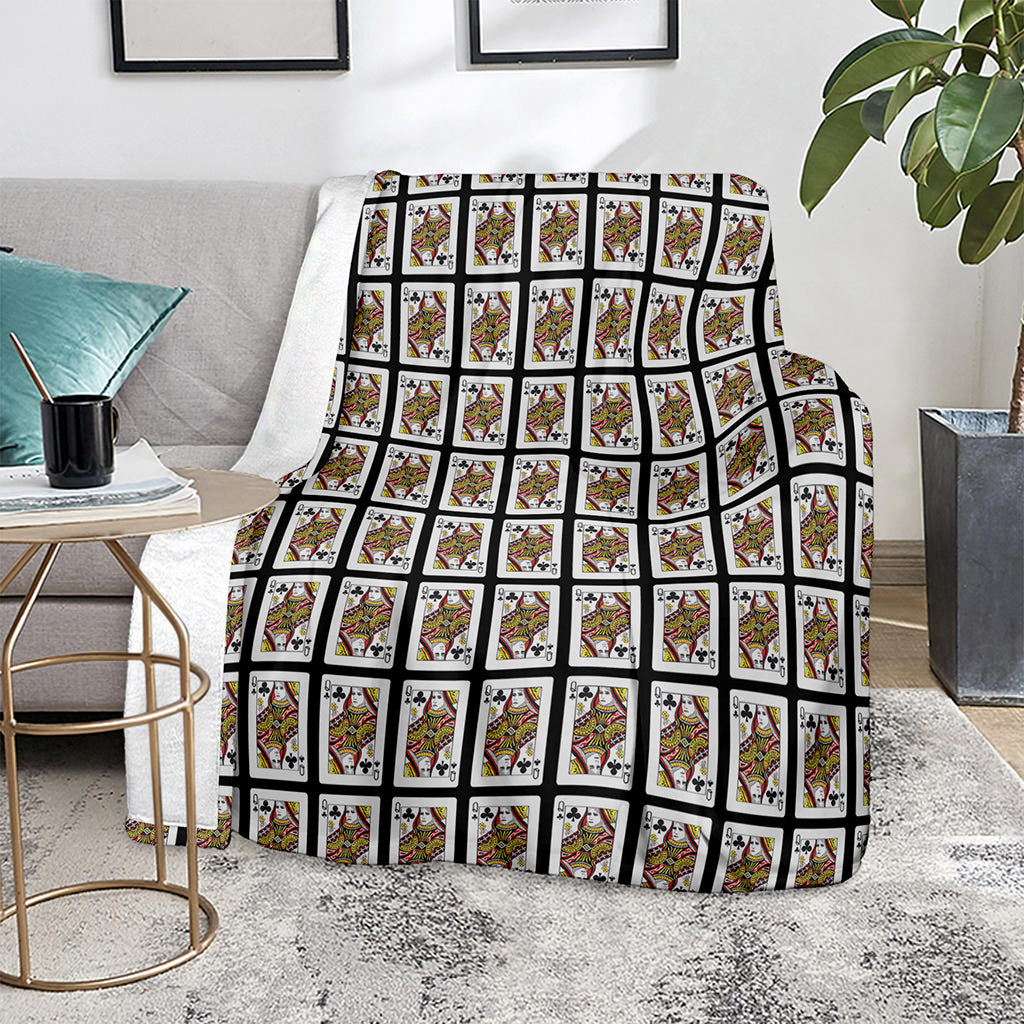 Queen Of Clubs Playing Card Pattern Print Blanket