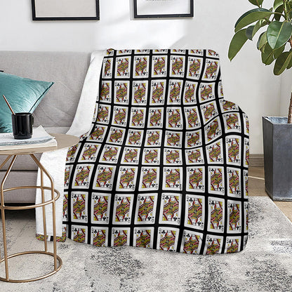 Queen Of Clubs Playing Card Pattern Print Blanket
