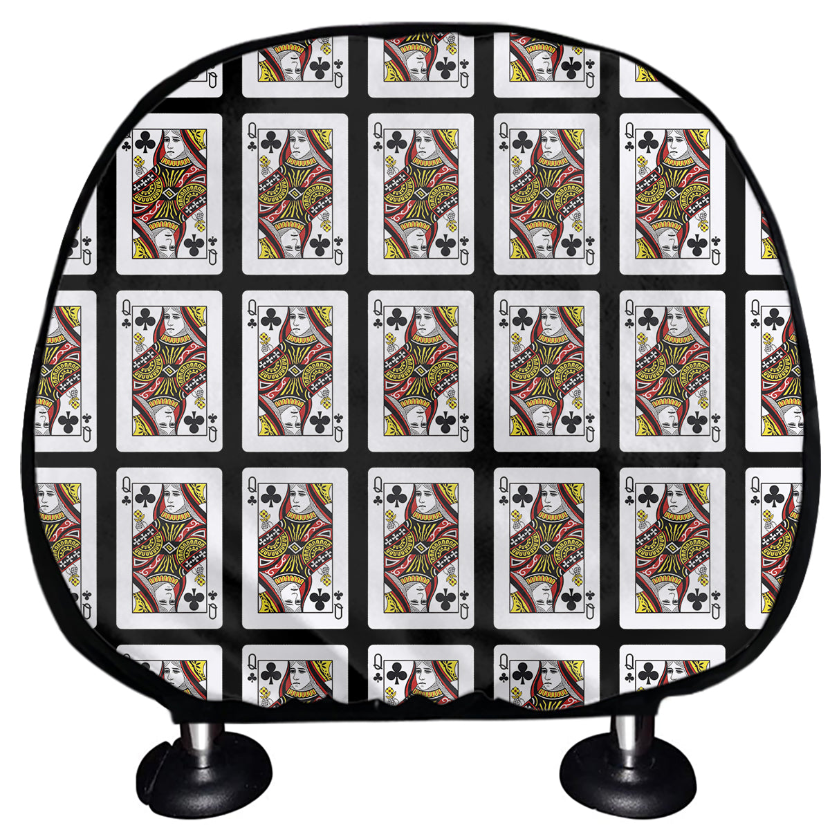 Queen Of Clubs Playing Card Pattern Print Car Headrest Covers