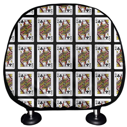 Queen Of Clubs Playing Card Pattern Print Car Headrest Covers
