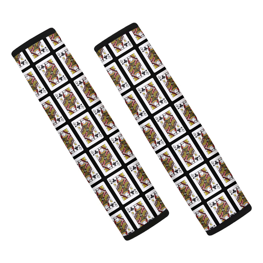 Queen Of Clubs Playing Card Pattern Print Car Seat Belt Covers