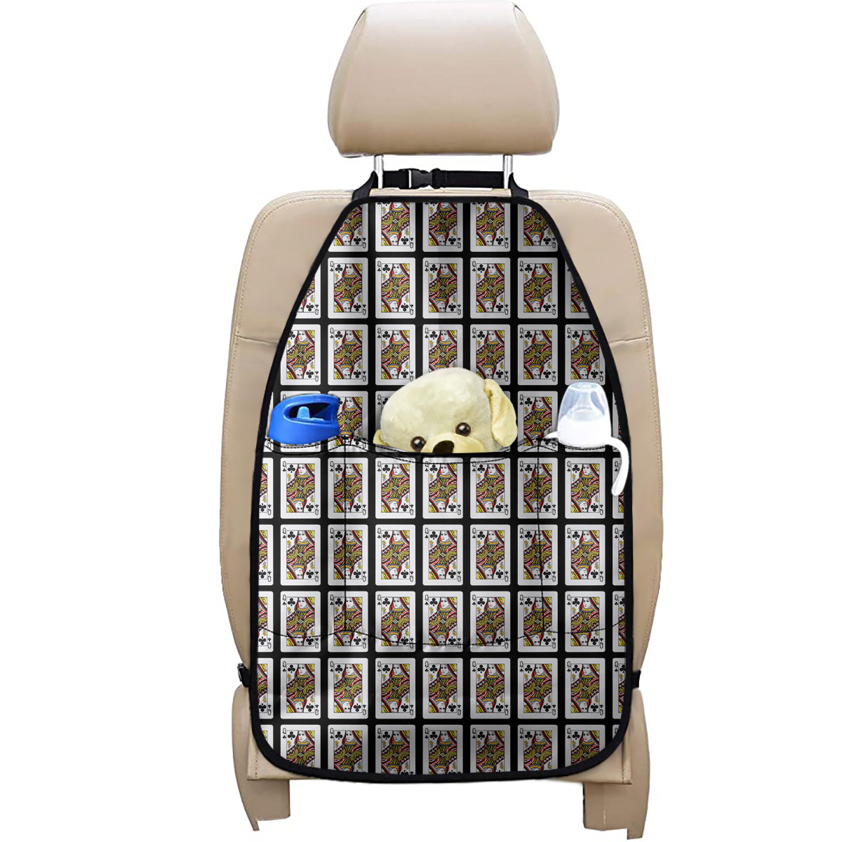 Queen Of Clubs Playing Card Pattern Print Car Seat Organizers