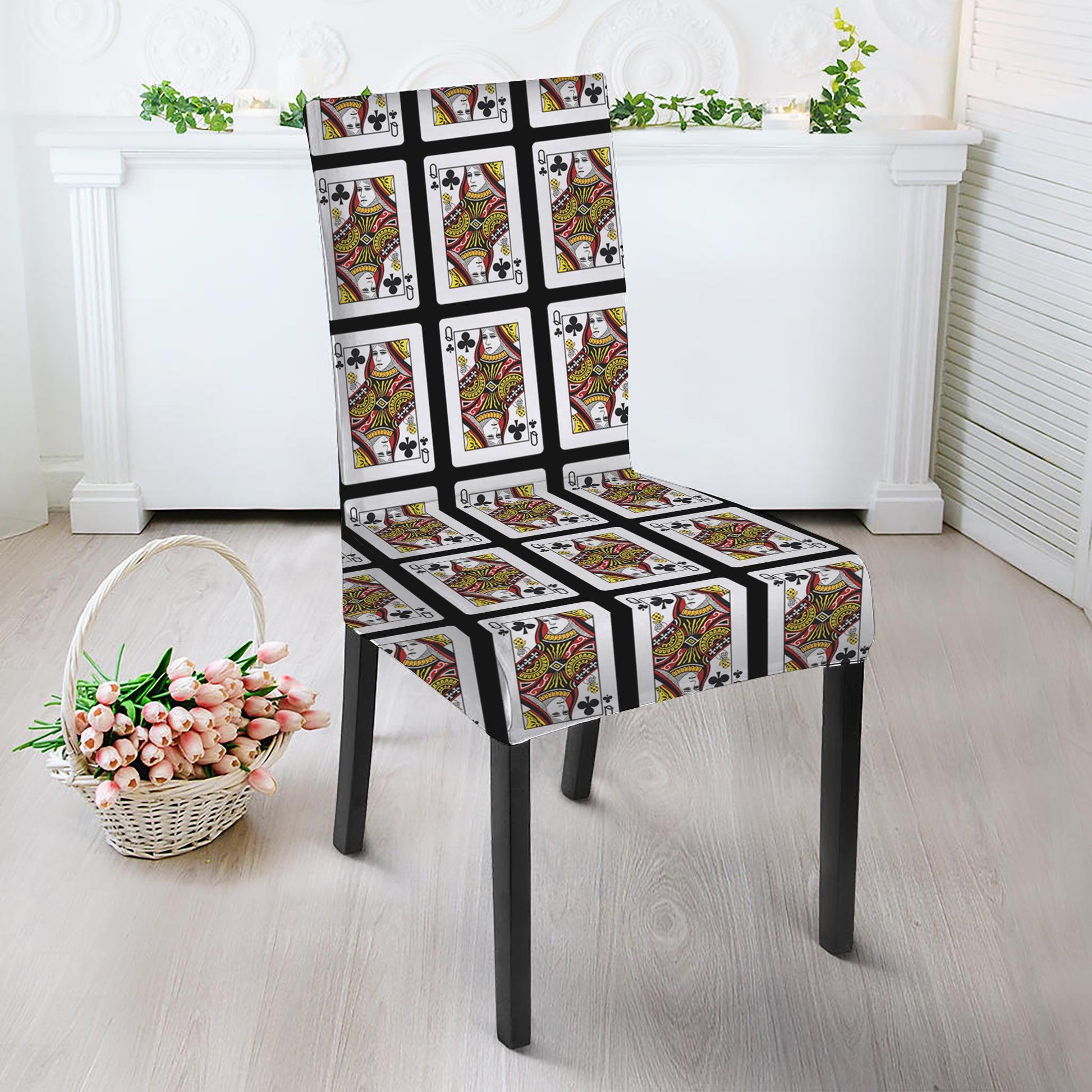 Queen Of Clubs Playing Card Pattern Print Dining Chair Slipcover
