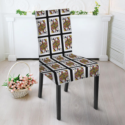 Queen Of Clubs Playing Card Pattern Print Dining Chair Slipcover