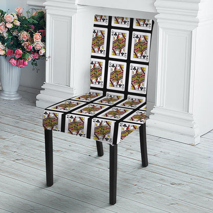 Queen Of Clubs Playing Card Pattern Print Dining Chair Slipcover