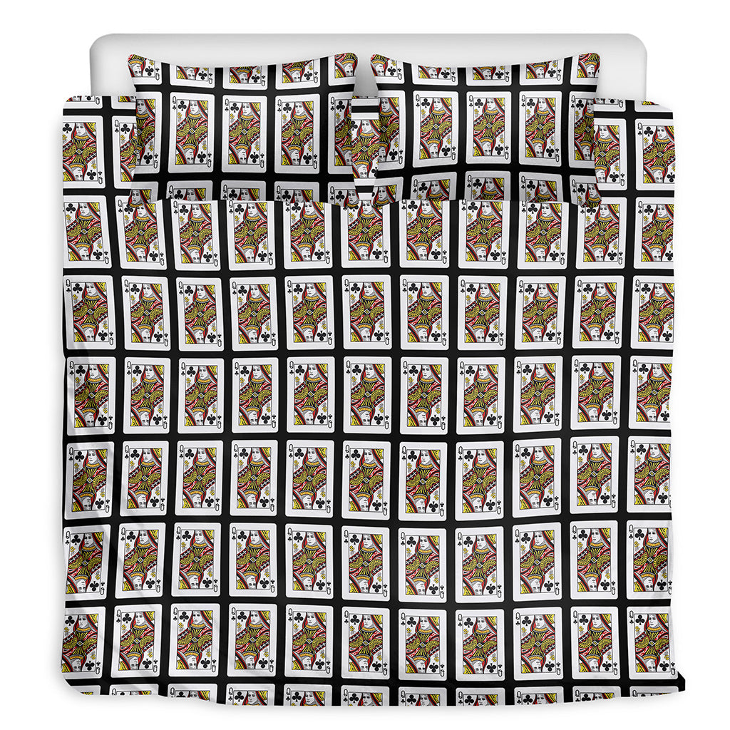 Queen Of Clubs Playing Card Pattern Print Duvet Cover Bedding Set