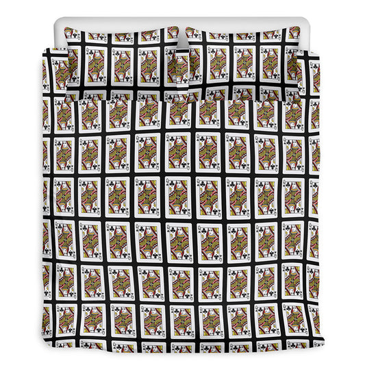 Queen Of Clubs Playing Card Pattern Print Duvet Cover Bedding Set