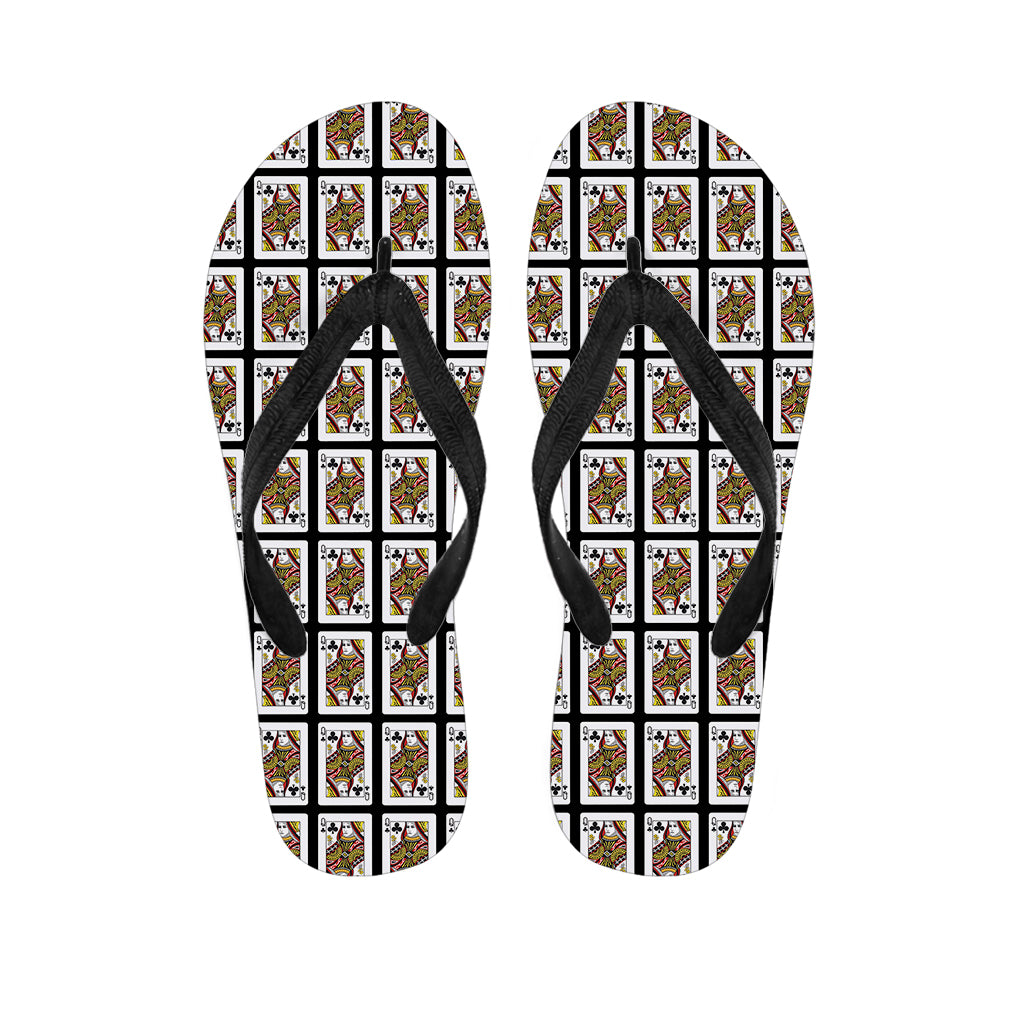 Queen Of Clubs Playing Card Pattern Print Flip Flops